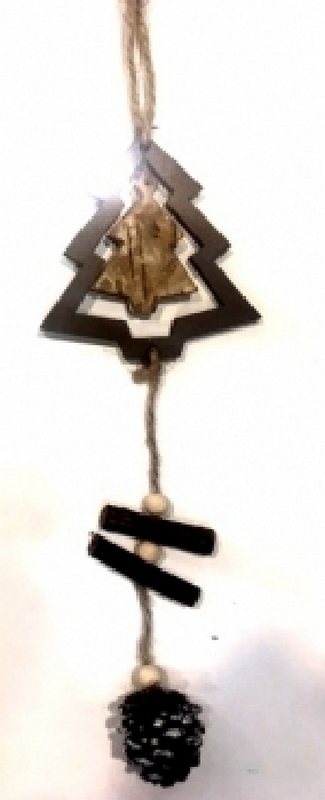  Ξύλινο κρεμαστό στολίδι αστέρι με κουκουνάρι γκρί 20εκ από την εταιρία Epilegin. 