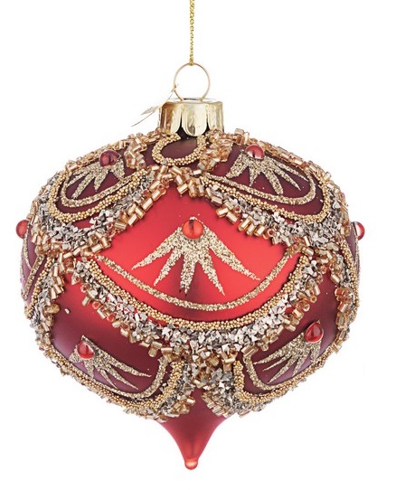  Χριστουγεννιάτικη γυάλινη μπάλα κόκκινη με χρυσά σχέδια 9εκ από την εταιρία Epilegin. 