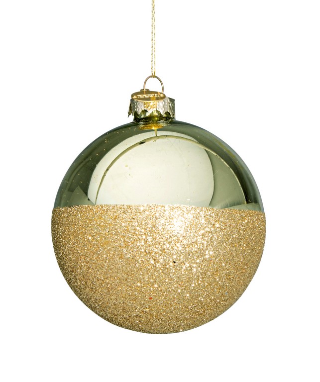  Χριστουγεννιάτικη μπάλα γυάλινη "Halfway Green-Gold" 8εκ από την εταιρία Epilegin. 
