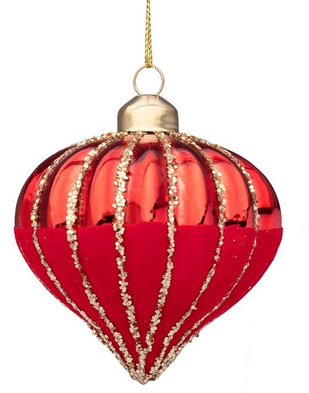  Χριστουγεννιάτικη γυάλινη μπάλα κόκκινη με χρυσές ρίγες 10Χ6,5εκ από την εταιρία Epilegin. 