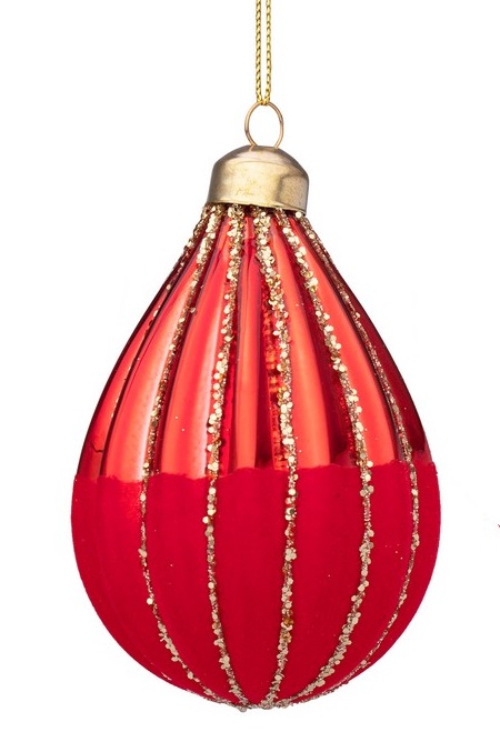  Χριστουγεννιάτικο γυάλινο διακοσμητικο σταγόνα κόκκινο με χρυσές ρίγες 10εκ από την εταιρία Epilegin. 