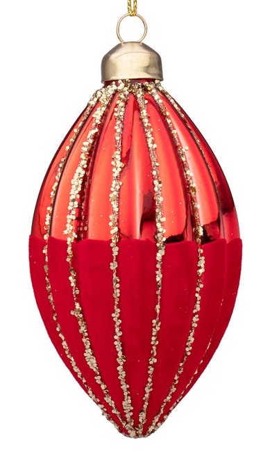  Χριστουγεννιάτικη γυάλινη μπάλα κόκκινη με χρυσές ρίγες 11,4Χ6εκ από την εταιρία Epilegin. 