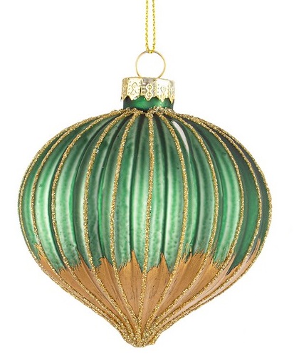  Χριστουγεννιάτικη γυάλινη μπάλα πράσινη με χρυσές ρίγες 8,2Χ7,7εκ από την εταιρία Epilegin. 