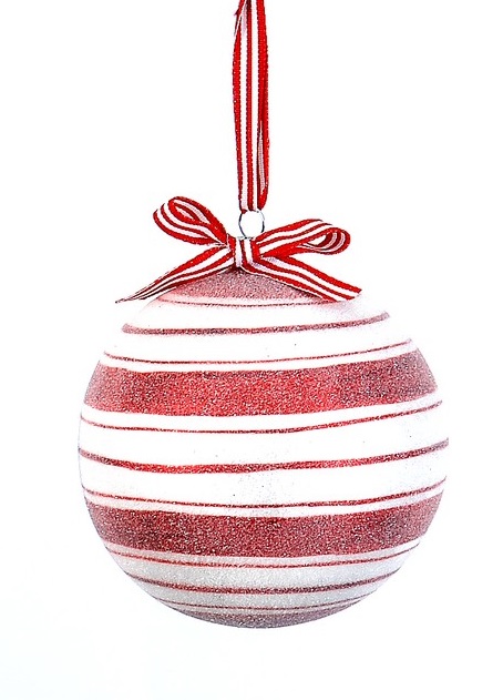  Χριστουγεννιάτικη γυάλινη μπάλα στρογγυλή ριγέ άσπρο κόκκινο 10εκ από την εταιρία Epilegin. 