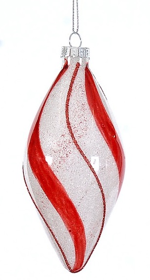  Χριστουγεννιάτικη γυάλινη μπάλα σταγόνα με ρίγες κόκκινο άσπρο 8εκ από την εταιρία Epilegin. 