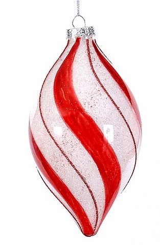  Χριστουγεννιάτικη γυάλινη μπάλα σταγόνα  με ρίγες κόκκινο άσπρο 10εκ από την εταιρία Epilegin. 