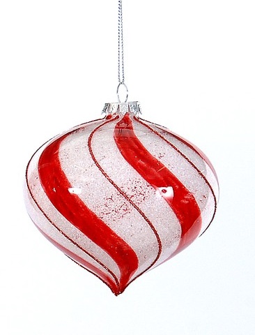  Χριστουγεννιάτικη γυάλινη μπάλα βολβός με ρίγες κόκκινο άσπρο 10εκ από την εταιρία Epilegin. 