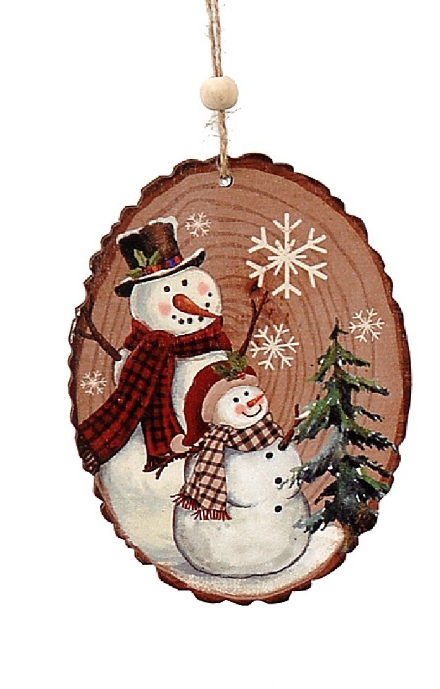  Χριστουγεννιάτικο ξύλινο κρεμαστό στολίδι κορμός  με χιονάνθρωπο κόκκινο-φυσικό 12εκ από την εταιρία Epilegin. 