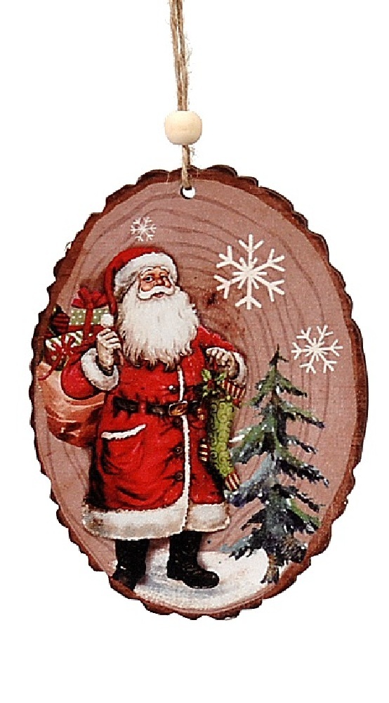  Χριστουγεννιάτικο ξύλινο κρεμαστό στολίδι κορμός με Άγιο Βασίλη κόκκινο-φυσικό 12εκ από την εταιρία Epilegin. 