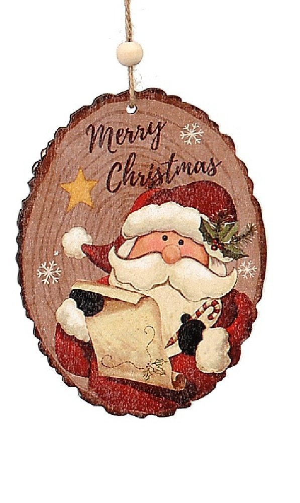  Χριστουγεννιάτικο ξύλινο κρεμαστό στολίδι κορμός με Άγιο Βασίλη κόκκινο-φυσικό 12εκ από την εταιρία Epilegin. 