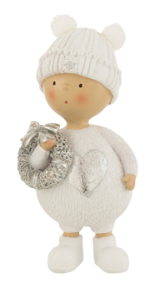  Χριστουγεννιάτικο polyresin παιδάκι με στεφάνι λευκό-ασημί 8,5x12εκ από την εταιρία Epilegin. 