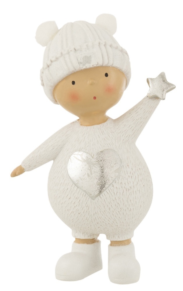  Χριστουγεννιάτικο polyresin παιδάκι με αστέρι λευκό-ασημί 10x16,5εκ από την εταιρία Epilegin. 