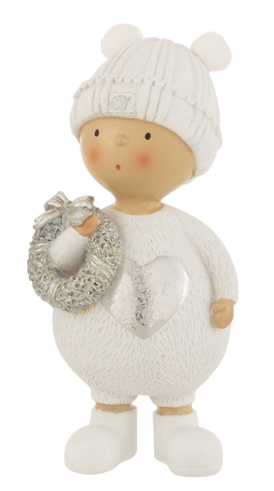  Χριστουγεννιάτικο polyresin παιδάκι με στεφάνι λευκό-ασημί 10x16,5εκ από την εταιρία Epilegin. 
