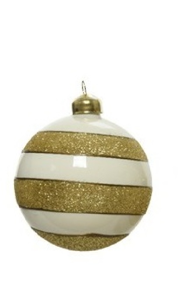  Χριστουγεννιάτικη γυάλινη μπάλα με ρίγες λευκό-χρυσό 8εκ από την εταιρία Epilegin. 