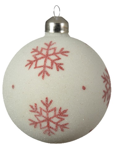  Χριστουγεννιάτικη γυάλινη μπάλα άσπρη με κόκκινες νιφάδες 8εκ από την εταιρία Epilegin. 