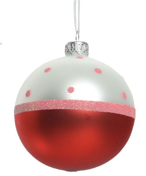  Χριστουγεννιάτικη γυάλινη μπάλα πουά κόκκινο άσπρο 8εκ από την εταιρία Epilegin. 