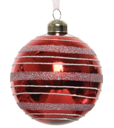  Χριστουγεννιάτικη γυάλινη μπάλα glitter matt γραμμές κόκκινο άσπρο 8εκ από την εταιρία Epilegin. 