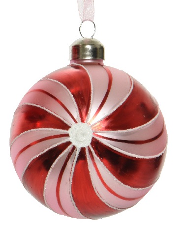  Χριστουγεννιάτικη γυάλινη μπάλα glitter matt γραμμές κόκκινο άσπρο 8εκ από την εταιρία Epilegin. 