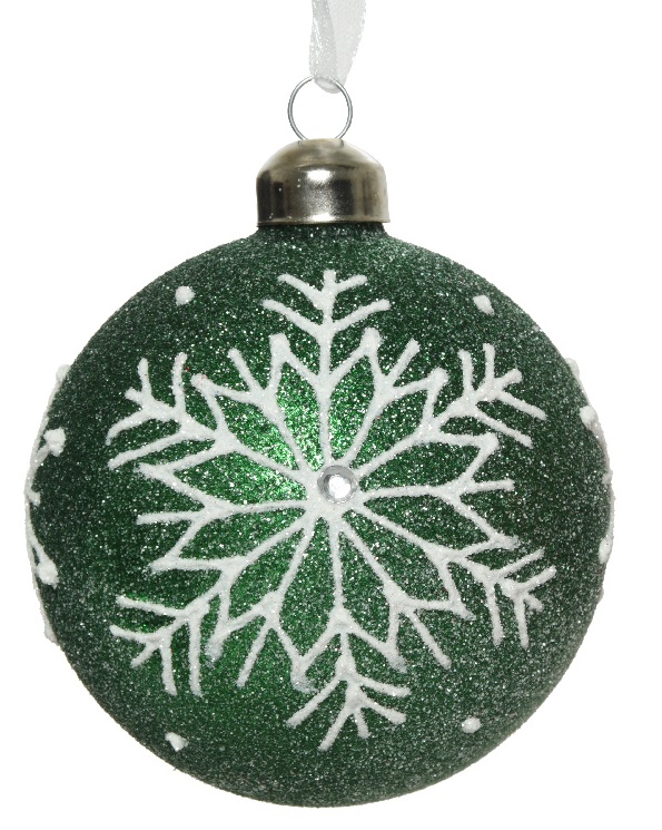  Χριστουγεννιάτικη γυάλινη μπάλα πράσινη με χιονονιφάδα 8εκ από την εταιρία Epilegin. 