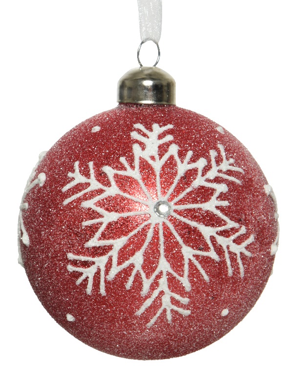  Χριστουγεννιάτικη γυάλινη μπάλα χιονονιφάδα κόκκινο άσπρο χρώμα 8εκ από την εταιρία Epilegin. 