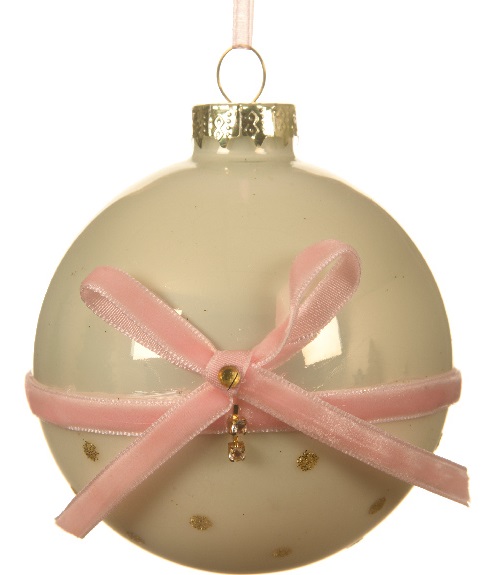  Χριστουγεννιάτικη γυάλινη μπάλα με βελούδινο φιόγκο άσπρο χρώμα 8εκ από την εταιρία Epilegin. 