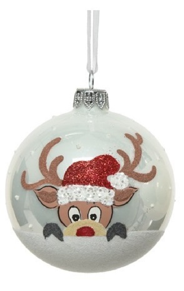  Χριστουγεννιάτικη γυάλινη μπάλα με ταρανδάκι winter white 8εκ από την εταιρία Epilegin. 