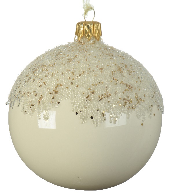 Χριστουγεννιάτικη γυάλινη μπάλα γυαλιστερή εκρού χρυσό χρώμα 8εκ από την εταιρία Epilegin. 