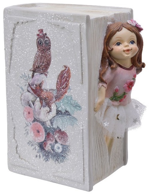  Χριστουγεννιάτικος διακοσμητικός κουμπαράς βιβλίο με κοριτσάκι λευκό-ρόζ 14x14εκ από την εταιρία Epilegin. 