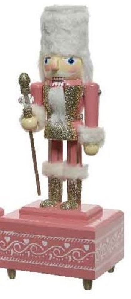  Χριστουγεννιάτικο ξύλινο μουσικό κουτί με καρυοθραύστη λευκό-ροζ 30εκ από την εταιρία Epilegin. 