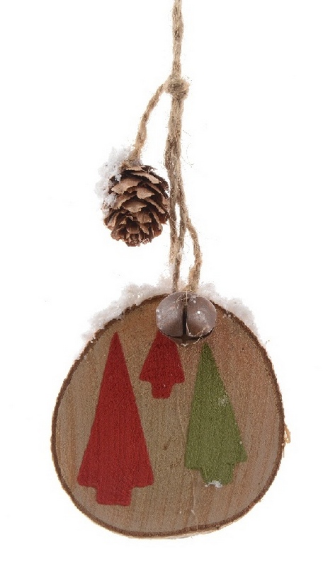  Ξύλινο κρεμαστό στολίδι στρογγυλό με δέντρα και κουκουνάρι κόκκινο-πράσινο 20εκ   από την εταιρία Epilegin. 
