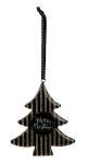  Χριστουγεννιάτικο ξύλινο κρεμαστό δεντράκι μαύρο με χρυσές ρίγες 