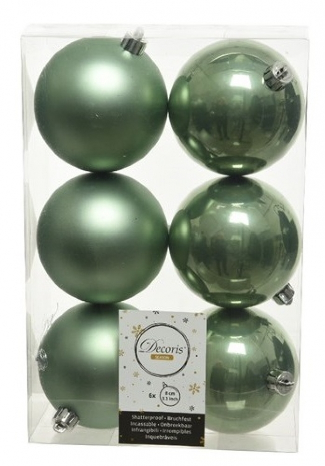  Set 6τμχ χριστουγεννιάτικες πλαστικές μπάλες Sage Green 8cm από την εταιρία Epilegin. 