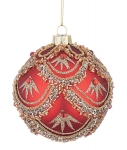  Χριστουγεννιάτικη γυάλινη μπάλα κόκκινη με χρυσά σχέδια 8εκ 