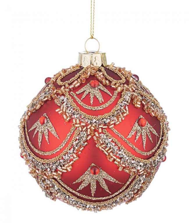  Χριστουγεννιάτικη γυάλινη μπάλα κόκκινη με χρυσά σχέδια 8εκ από την εταιρία Epilegin. 