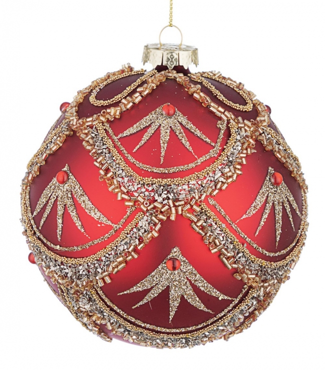  Χριστουγγεννιάτικη γυάλινη μπάλα κόκκινη με χρυσά σχέδια 10εκ από την εταιρία Epilegin. 