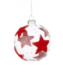  Χριστουγεννιάτικη γυάλινη μπάλα με αστέρια κόκκινη 8εκ 