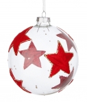  Χριστουγεννιάτικη γυάλινη μπάλα με αστέρια κόκκινη 10εκ 