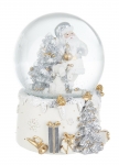  Χριστουγεννιάτικη polyresin διακοσμητική χιονόμπαλα με Άγιο Βασίλη λευκή 