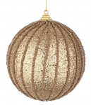  Χριστουγεννιάτικη πλαστική μπάλα χρυσή με ρίγες από πέρλες χρυσές 10εκ 