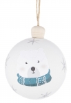  Χριστουγεννιάτικη πλαστική μπάλα `Enrique Bear ` λευκό-μπλέ 8εκ 