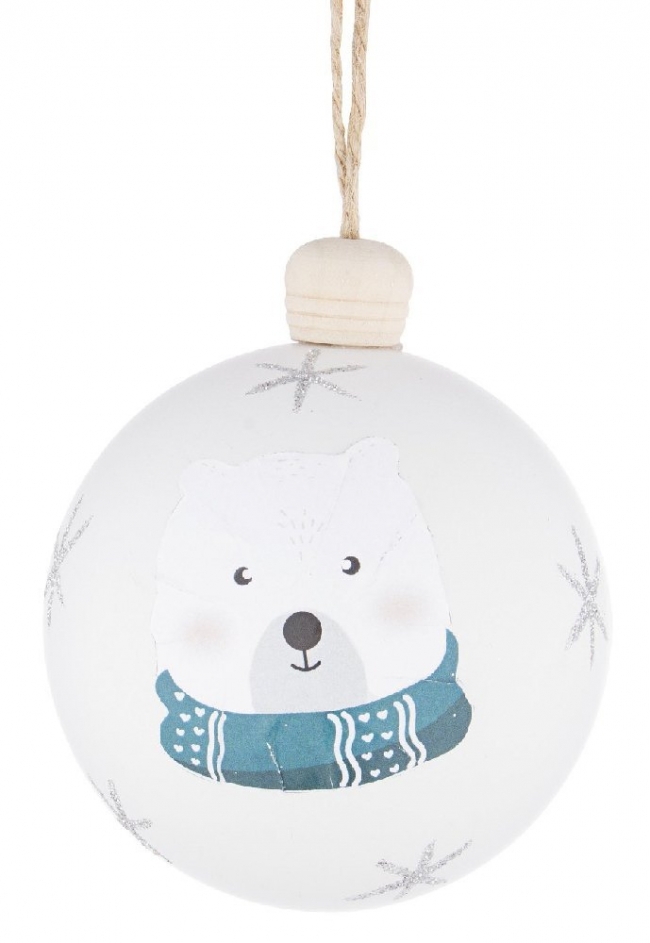  Χριστουγεννιάτικη πλαστική μπάλα `Enrique Bear ` λευκό-μπλέ 8εκ από την εταιρία Epilegin. 