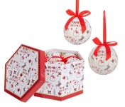  Σετ κουτί 14τμχ χριστουγεννιάτικη πλαστική μπάλα λευκή κόκκινα σχέδια 8εκ 
