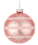  Χριστουγεννιάτικη γυάλινη μπάλα ροζ με νιφάδες 10εκ 