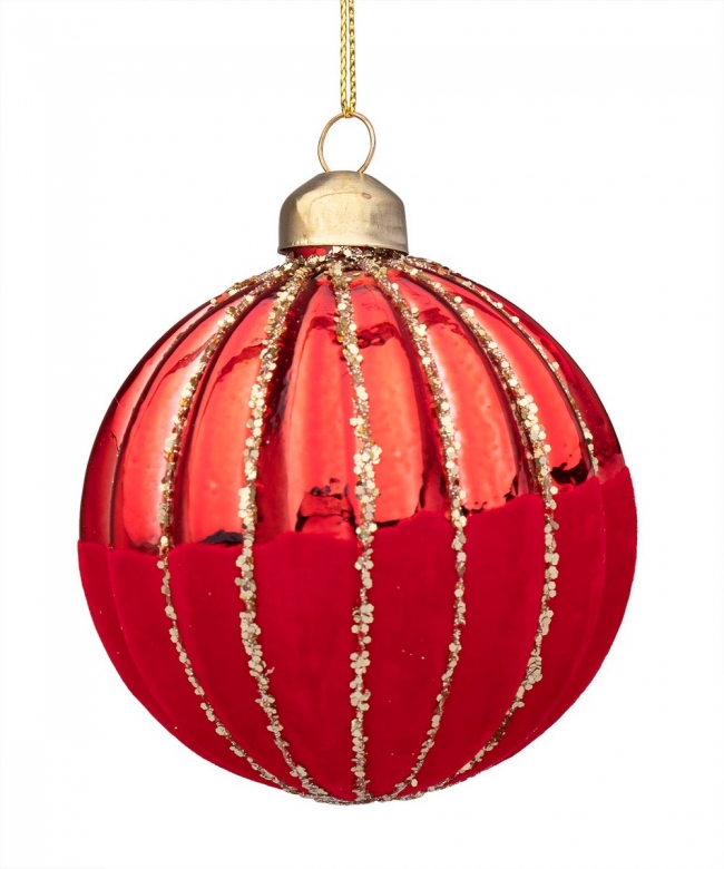  Χριστουγεννιάτικη γυάλινη μπάλα κόκκινη με χρυσες ρίγες 8εκ από την εταιρία Epilegin. 