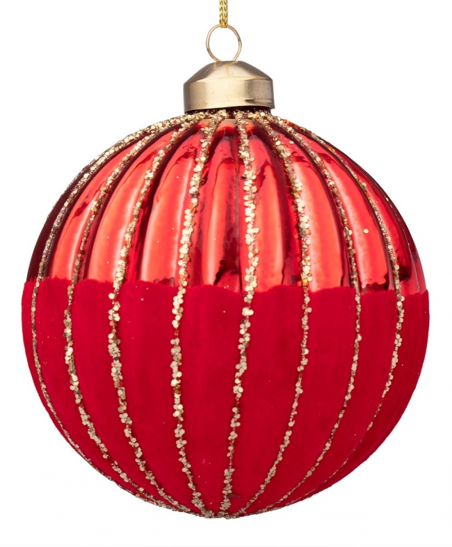  Χριστουγεννιάτικη γυάλινη μπάλα κόκκινη με χρυσές ρίγες 10εκ από την εταιρία Epilegin. 
