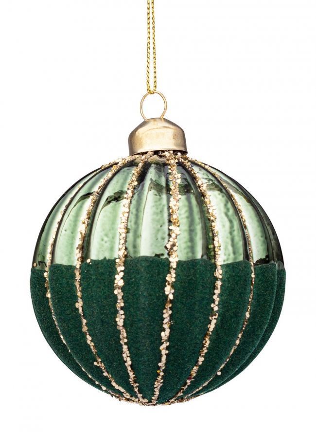  Χριστουγεννιάτικη γυάλινη μπάλα πράσινη με χρυσες ρίγες 8εκ από την εταιρία Epilegin. 