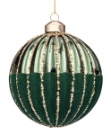  Χριστουγεννιάτικη γυάλινη μπάλα πράσινη με χρυσές ρίγες 10εκ 