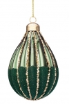  Χριστουγεννιάτικη γυάλινη μπάλα πράσινη με χρυσές ρίγες 8,2Χ7,5εκ 
