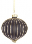  Χριστουγεννιάτικη γυάλινη μπάλα μαύρη με χρυσές ρίγες 8,2Χ7,5εκ 
