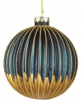  Χριστουγεννιάτικη γυάλινη μπάλα μπλέ με χρυσό σχέδιο 10εκ 